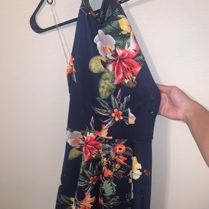 Lulus halter navy floral off the shoulder dress